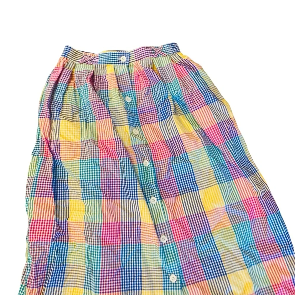 David Brooks Gingham Pleated Skirt Womens 10 Y2K Cottage Granny Brandy Bunch 80s - Picture 2 of 5